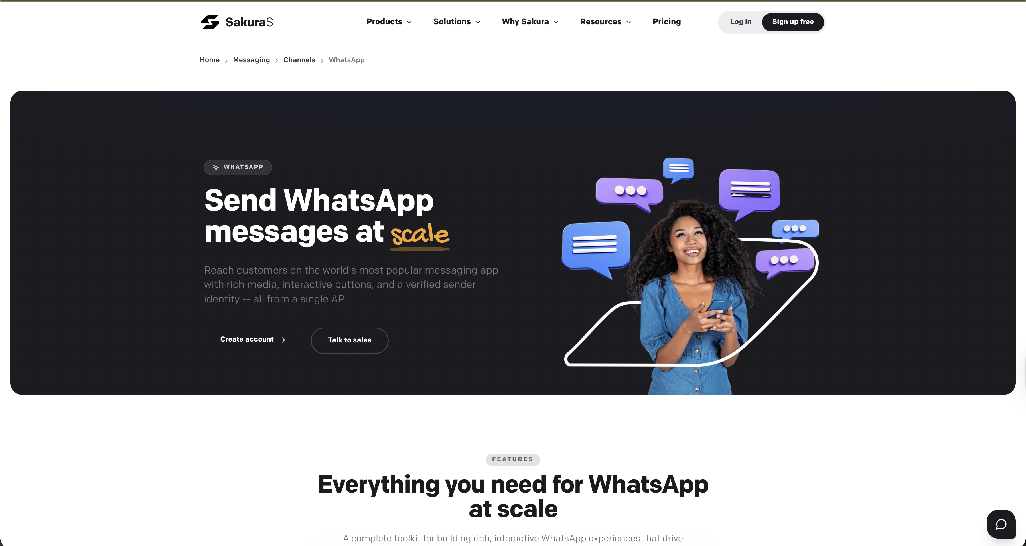 Sakura SMS WhatsApp page